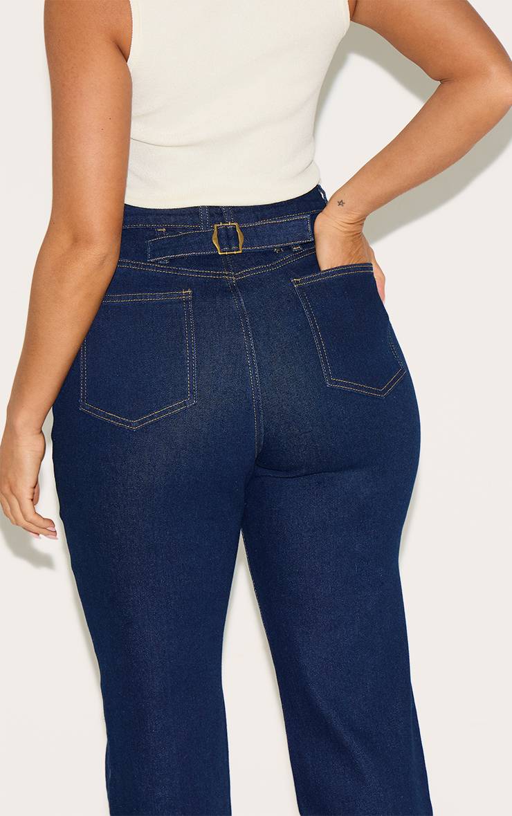 Bleu Indigo Jean Taille Haute En Denim Stretch Sculptant Avec Pinces Et Détail Dos Ajustable