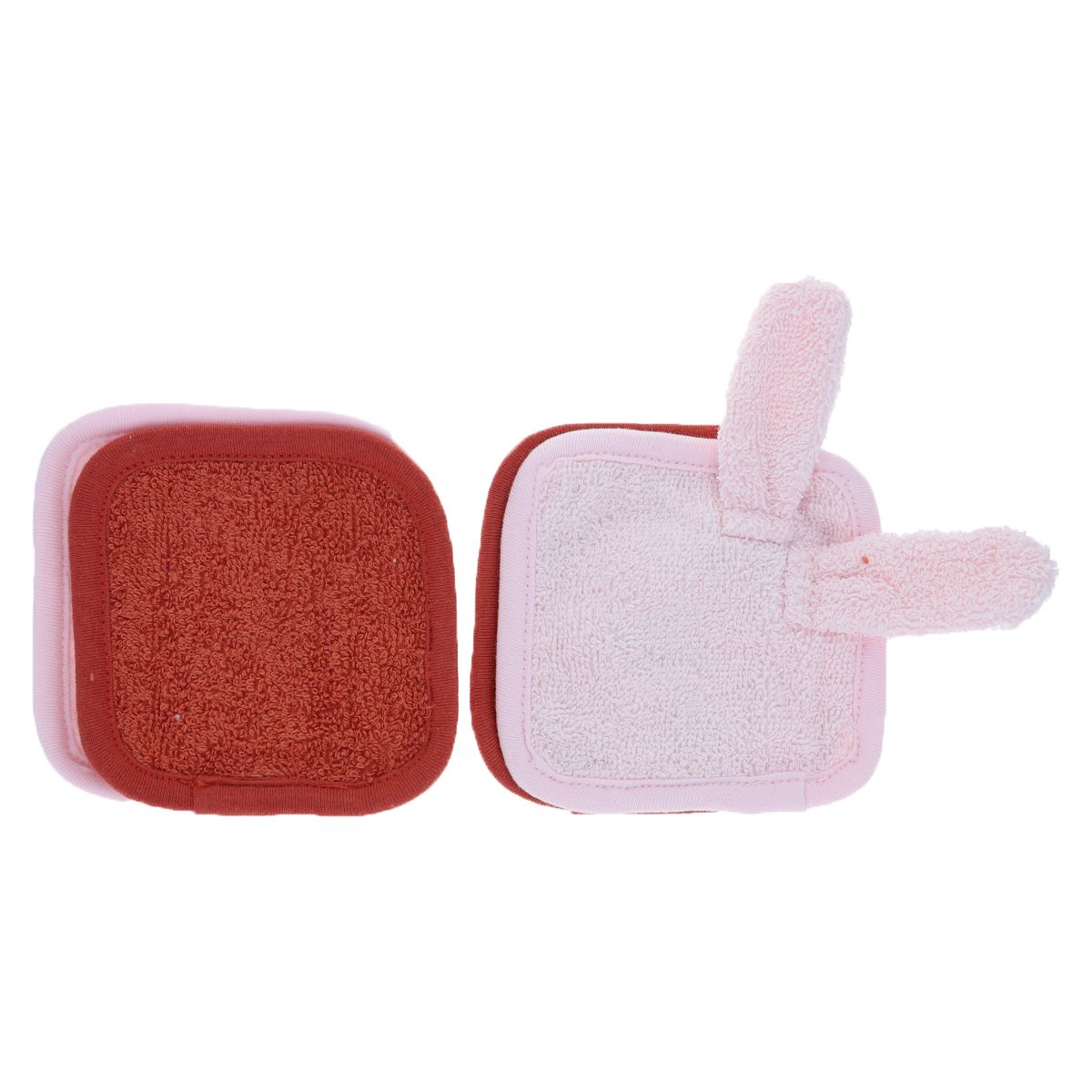 Lot de 4 lingettes lavables en éponge lapin rose Amande