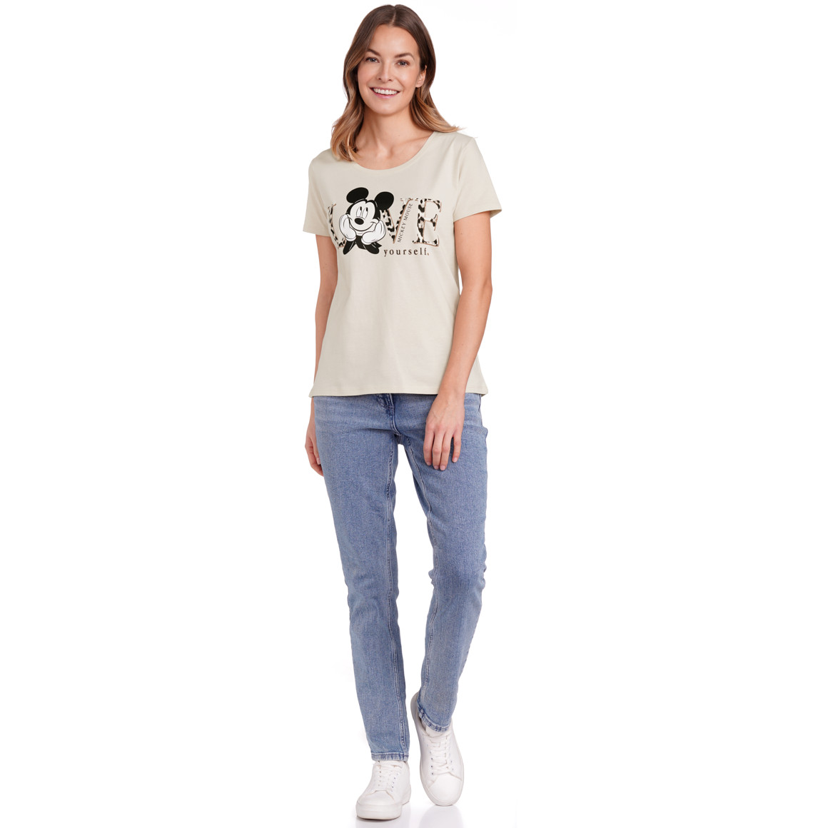 Gina Benotti Micky Maus T-Shirt mit Motiv beige