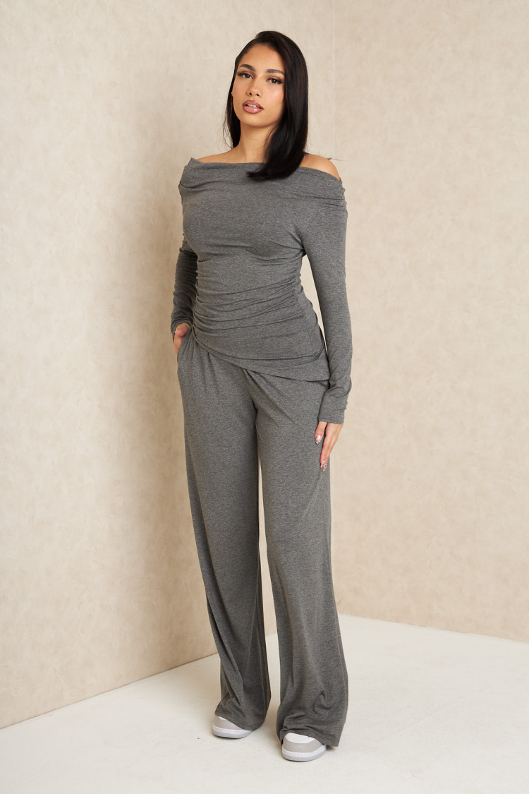 Ensemble 2 pièces top + pantalon gris