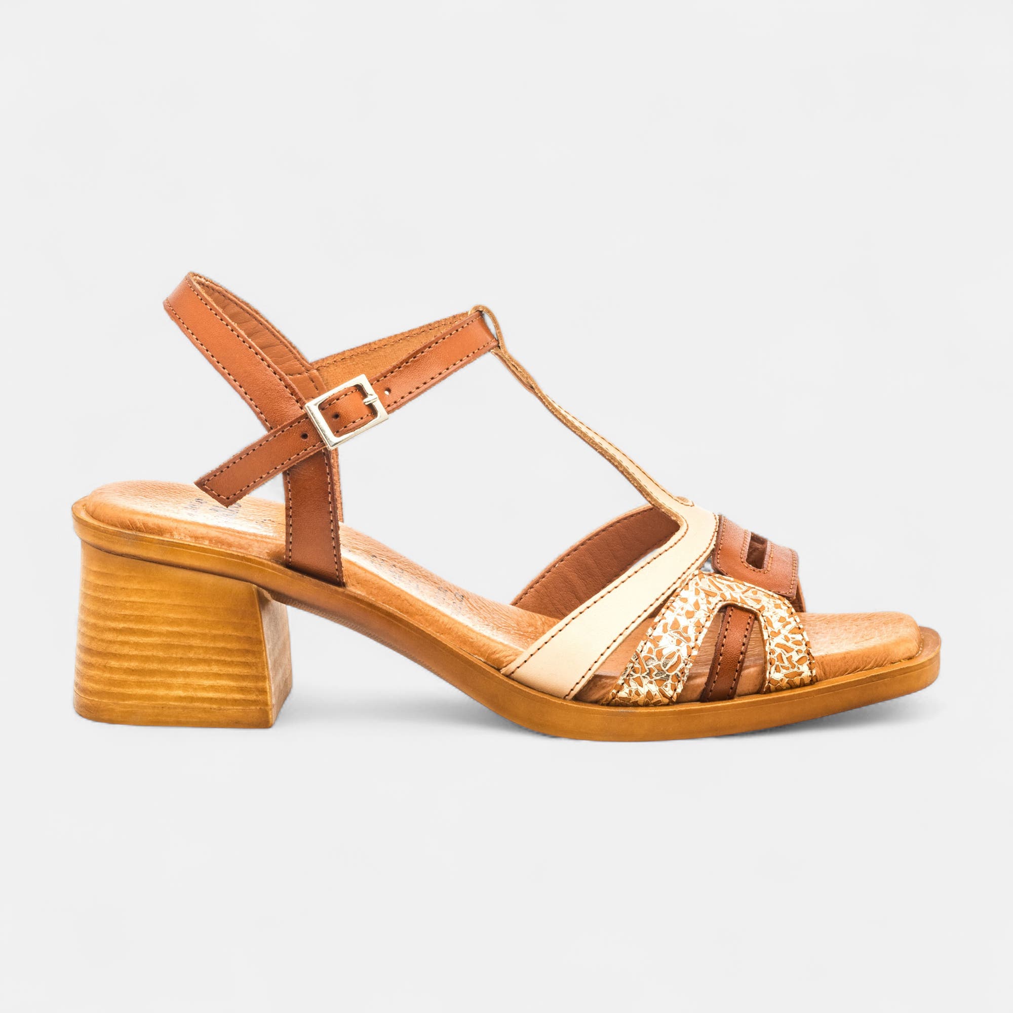 Nu-pieds à talon Femme en cuir cognac