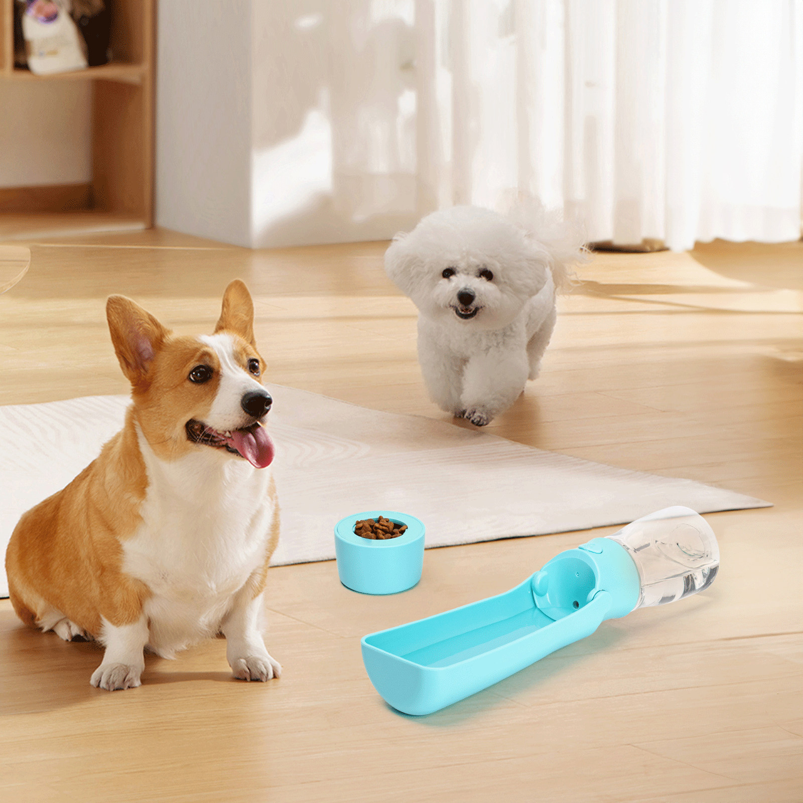 Garrafa de água Nobleza para animais de estimação, 320 ml, dobrável em 180° para cães e gatos, com botão de travamento e filtro de carvão ativado, ideal para caminhadas, acampamentos e outras atividades do dia a dia.