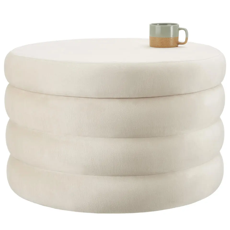 tectake Hocker Altu XL, gestoffeerd, opbergruimte, Fluweellook Crèmewit