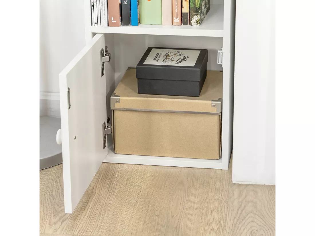 Étagère Sur Pied Étagère De Rangement Meuble Colonne Haute Avec 2portes Et 2 Tiroirs Blanc, Str10-w