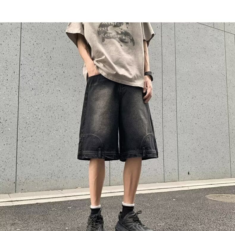 Cowpow - Mid Rise Washed Panel Denim Shorts