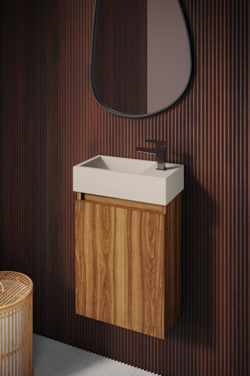 Fontana Crest toiletmeubel walnoot 40x22cm met beige fontein rechts