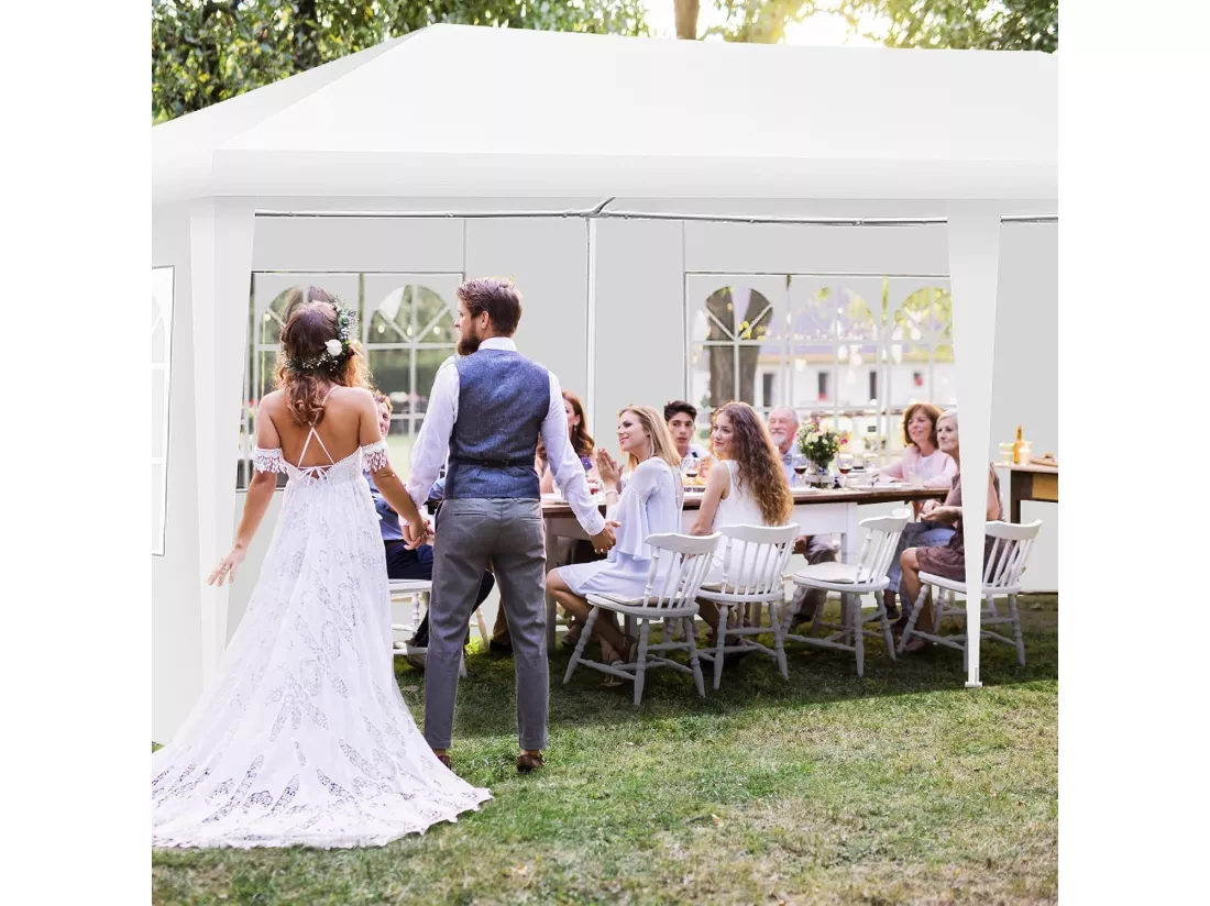Tonnelle de Jardin 3x6M, Pavillon de Tente avec 4 Parois Amovibles, Piquets de Terre, Sac de Transport et Fenêtre sur Côté, pour Fête/Mariage/BBQ, Blanc
