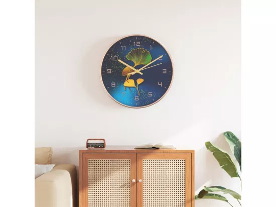 Horloge murale doré et bleu Ø29,5 cm polystyrène et verre