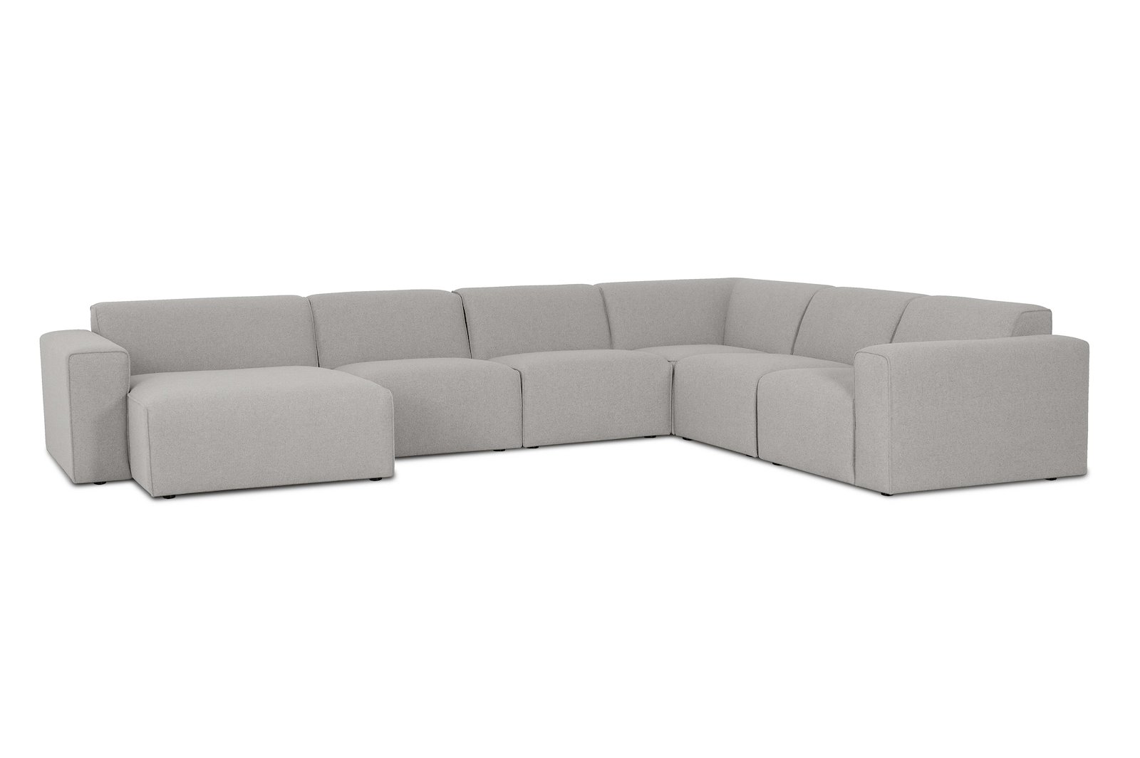 Styl U-sofa Sjeselong venstre, 2-seter og 2-seter høyre. Tekstil Brooklyn 3/1 Light Grey med sorte ben.