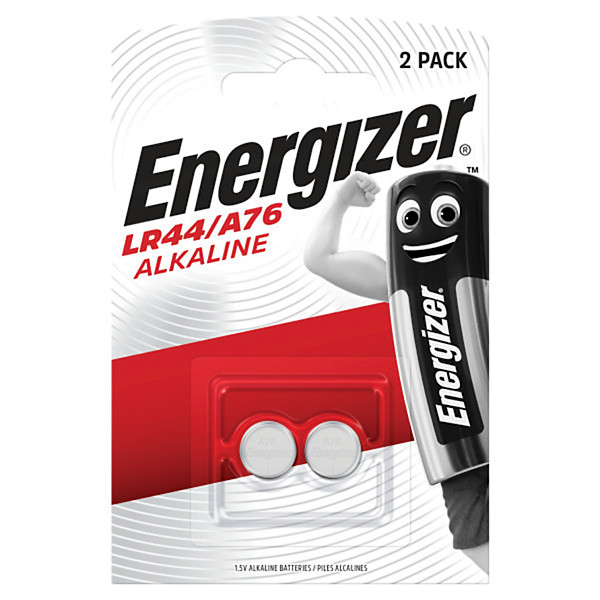 Piles boutons alcalines Energizer LR44 / A76, lot de 2