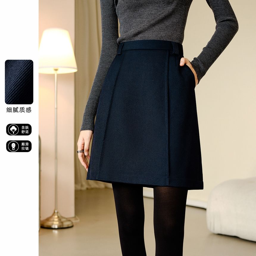 Jeonseon - Hoge taille effen mini A-lijn rok