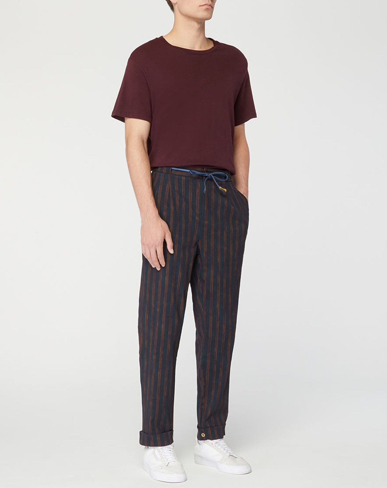 Scotch & Soda Pantalon Chino Slim Fit Tapered à rayures bleu marine/marron
