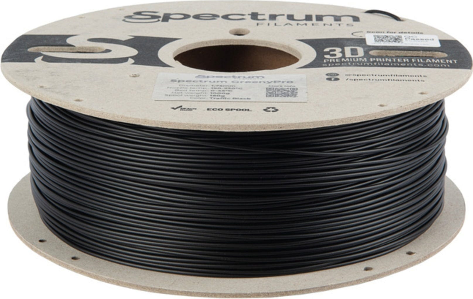 Spectrum  GreenyPro Traffic Black, 1,75 mm / 1000 g    Bio-Performance-Filament mit hoher Temperaturbeständigkeit in Traffic Black