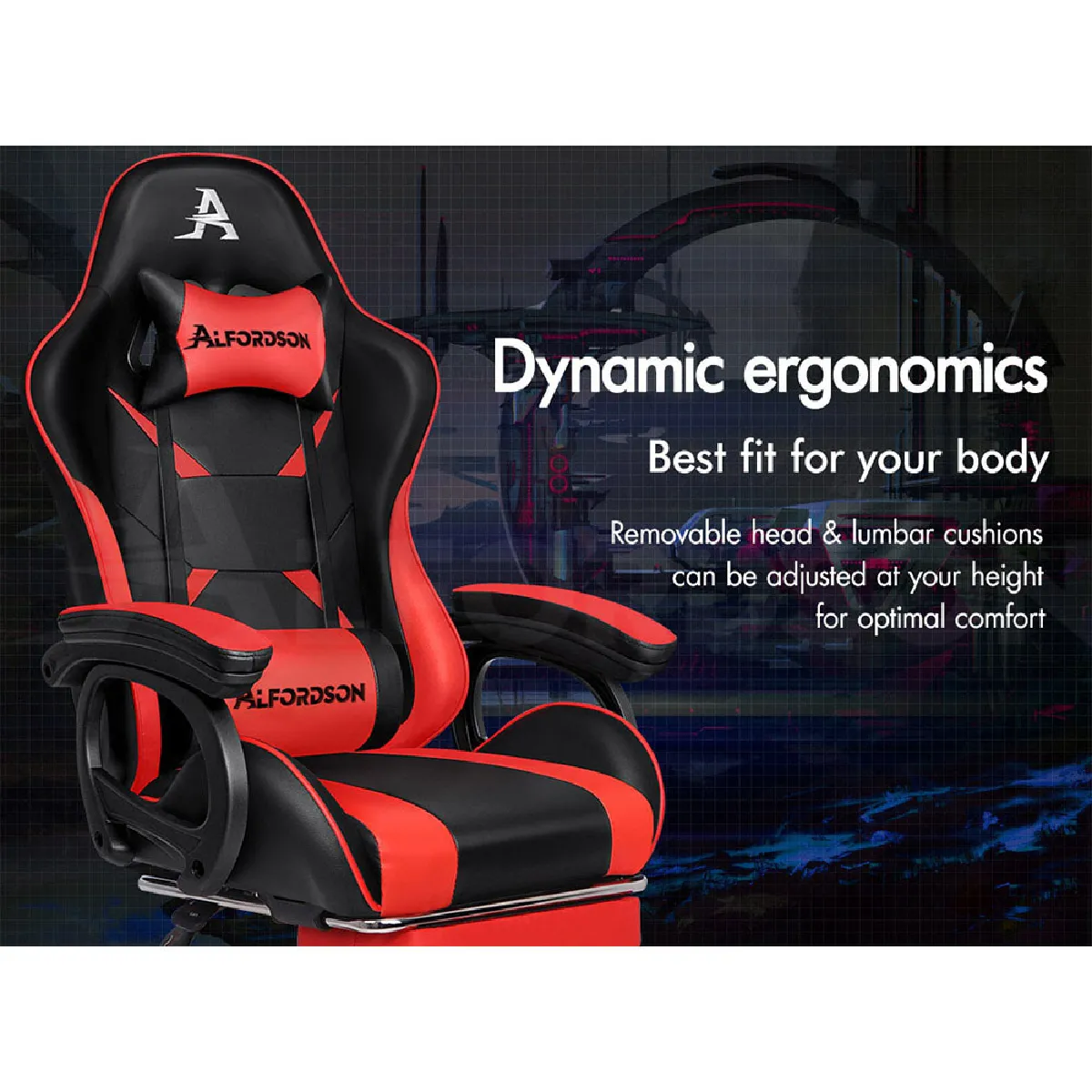 Alfordson Chaise Gaming - Rouge/Noir