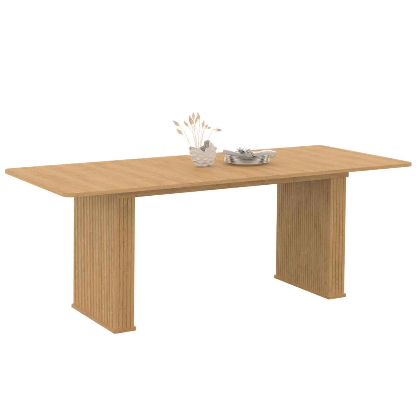 Table à manger extensible rectangle JULIETTE 6-10 personnes pieds lattes tasseau bois coloris chêne 160-200cm
