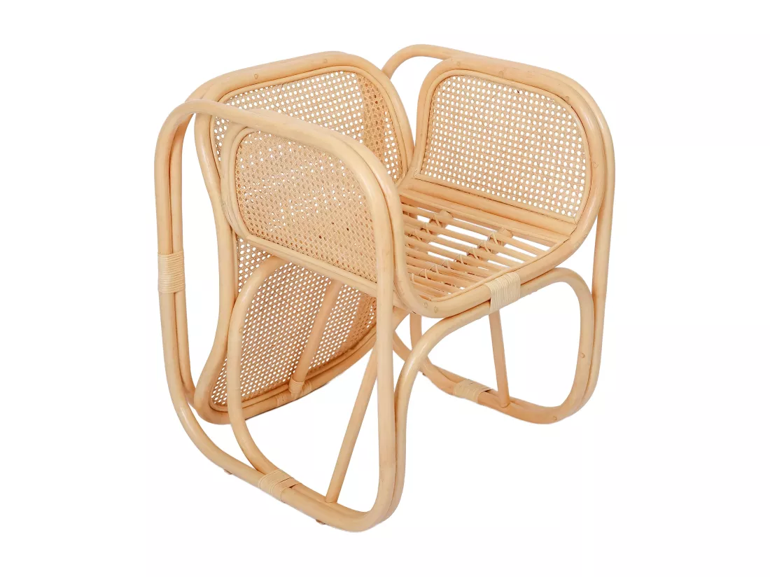 Fauteuil en rotin naturel et tissu beige