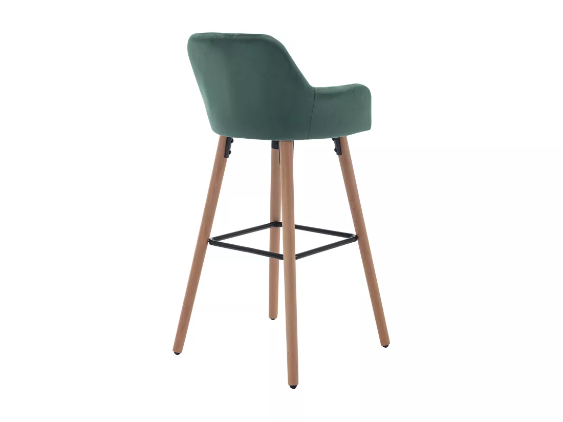 Tabouret de bar en velours et pieds bois de hêtre - Vert foncé - ELEANA