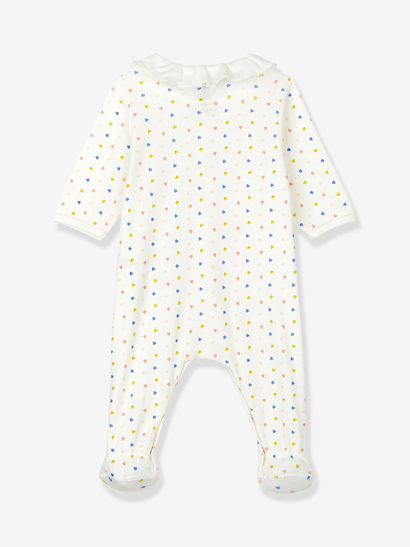 Macacão infantil PETIT BATEAU em algodão orgânico, branco claro com estampa.