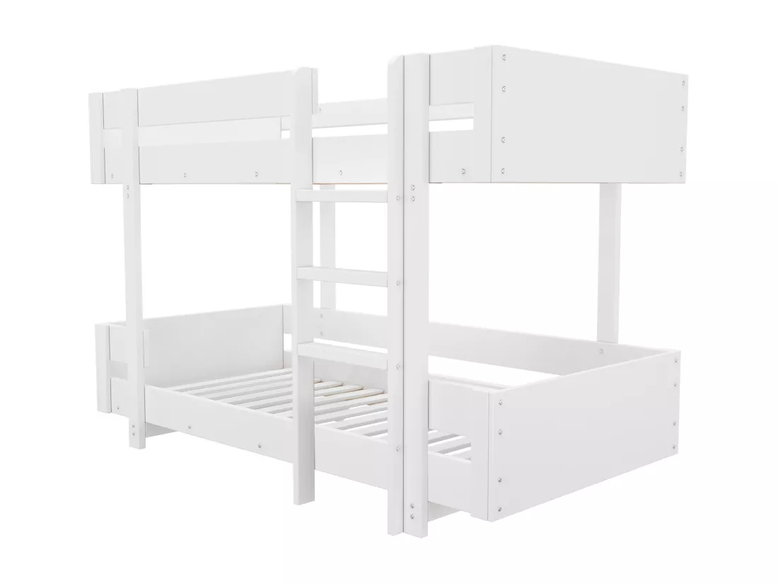 Lit superposé pour enfant 90x200 cm - avec échelle et garde-corps - design simple - Blanc (sans matelas)
