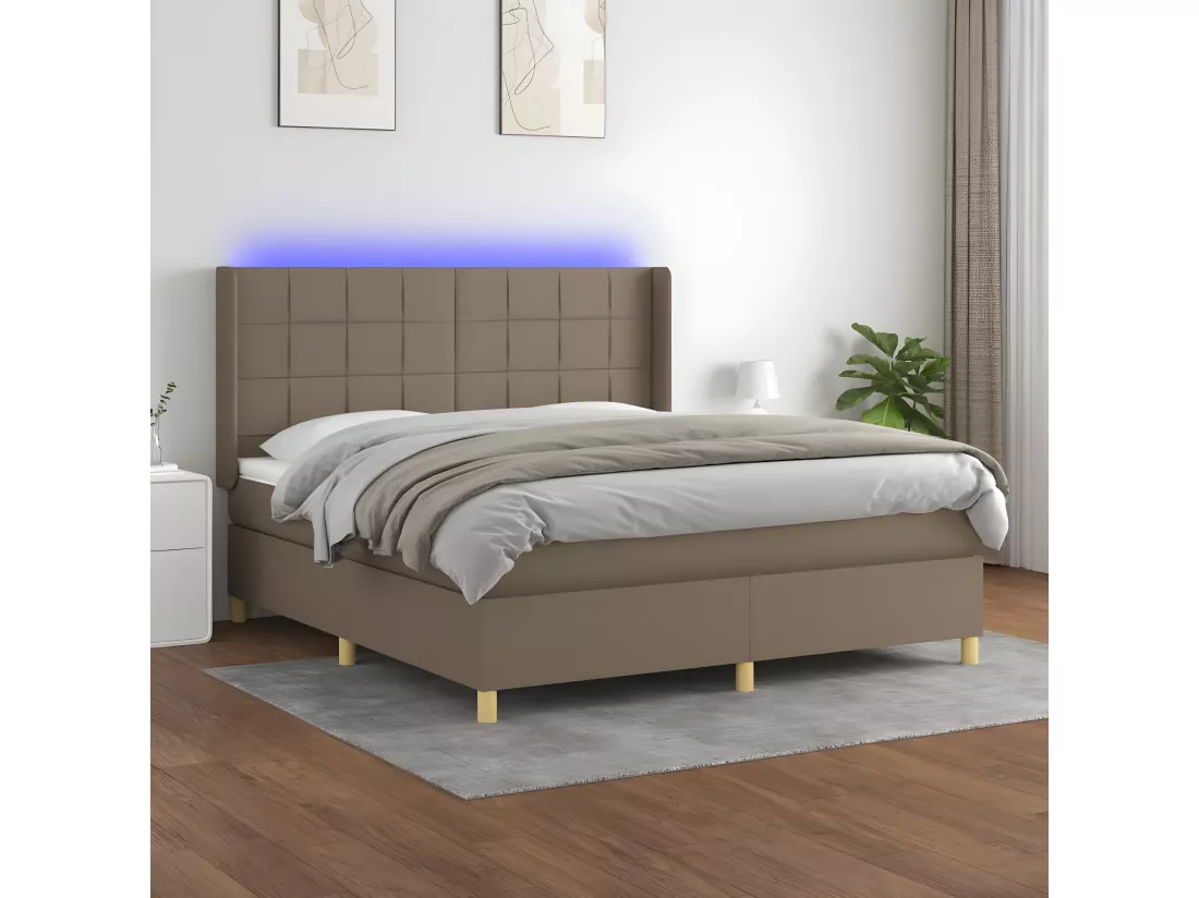 Sommier tapissier avec matelas et LED Taupe 180x200 cm Tissu