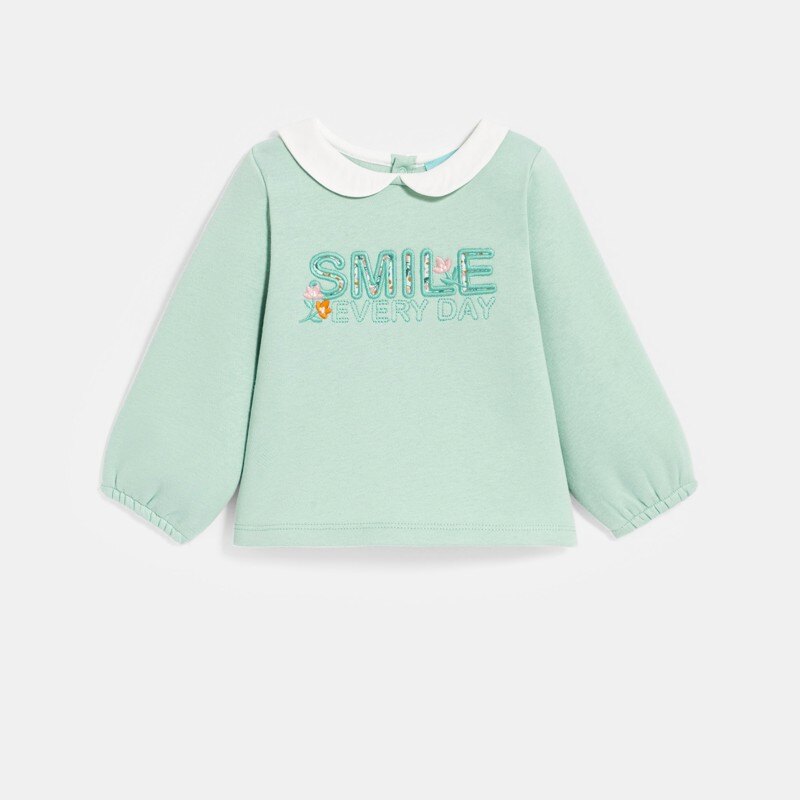 Sweat molleton rayé pomme vert bébé fille Vert