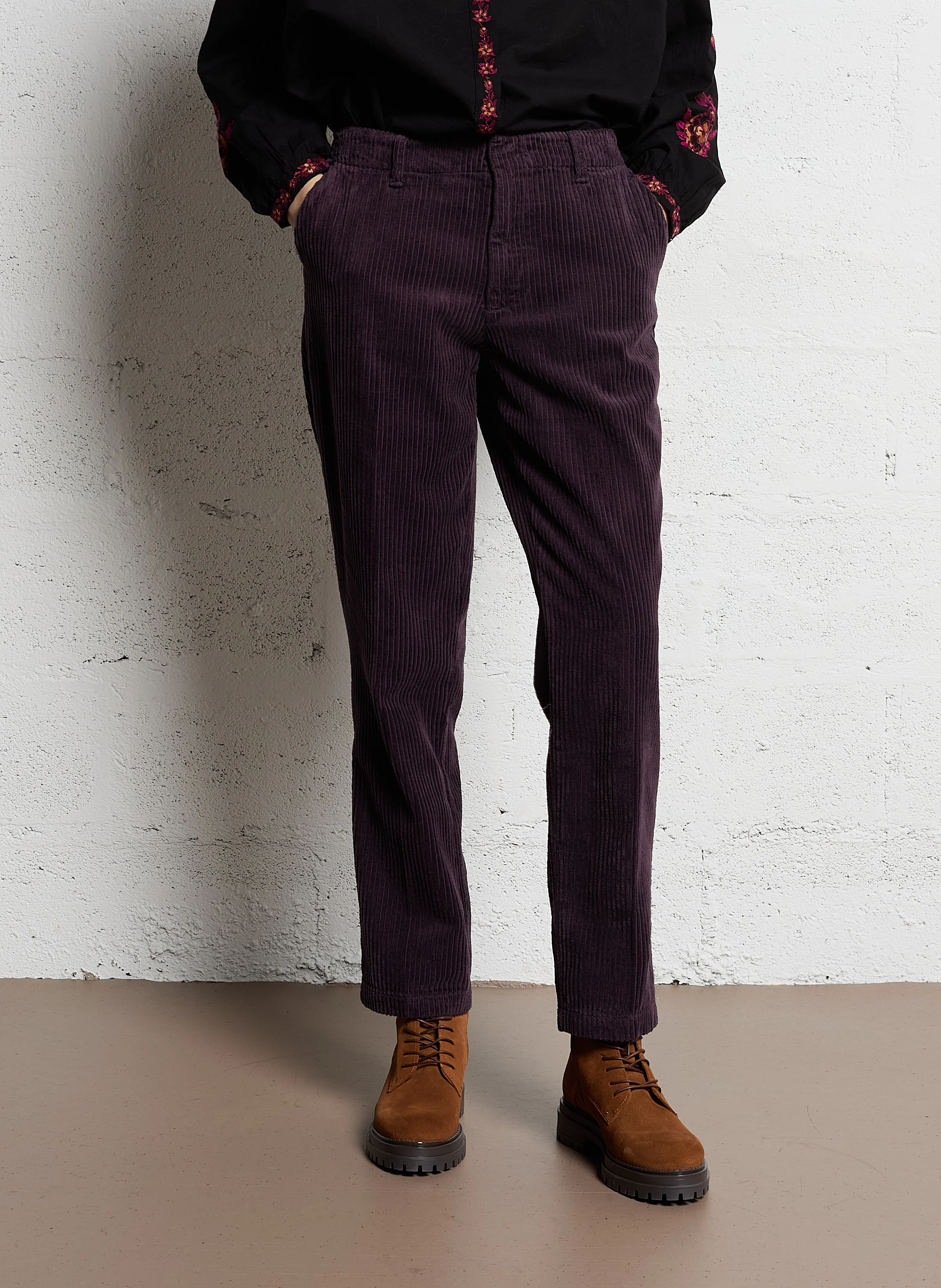 LOGAN - Pantalon droit en coton côtelé | Violet