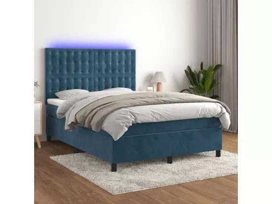 Sommier tapissier matelas et LED Bleu foncé 140x190 cm Velours