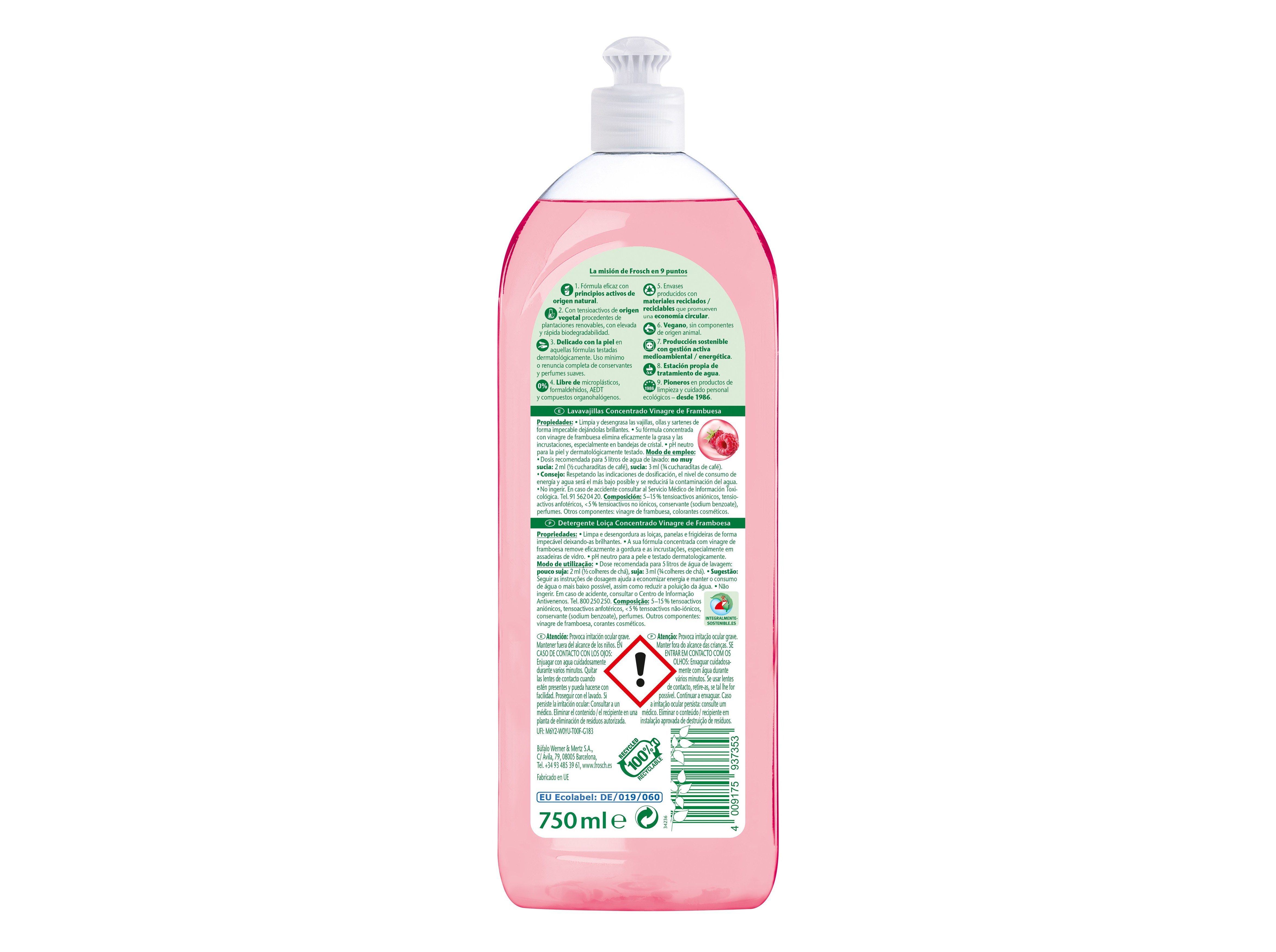 DETERGENTE LOIÇA MANUAL ECOLABEL FRAMBOESA FROSCH 750ML