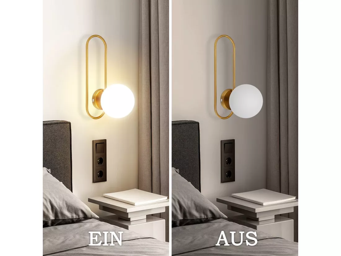 NETTLIFE Applique murale d'intérieur E14 boule de verre doré rétro moderne éclairage mural de chambre à coucher