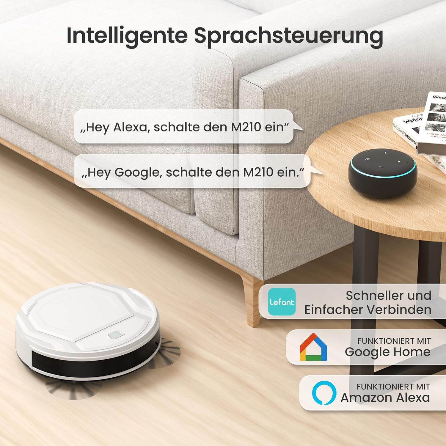 LEFANT M210 Saugroboter mit Fernbedienung, 2200Pa Saugkraft, Superschlank Staubsauger Roboter für Tierhaare, Roboterstaubsauger für Teppich, Kompatibel mit Alexa/WLAN/APP Steuerung, 120 Min Laufzeit