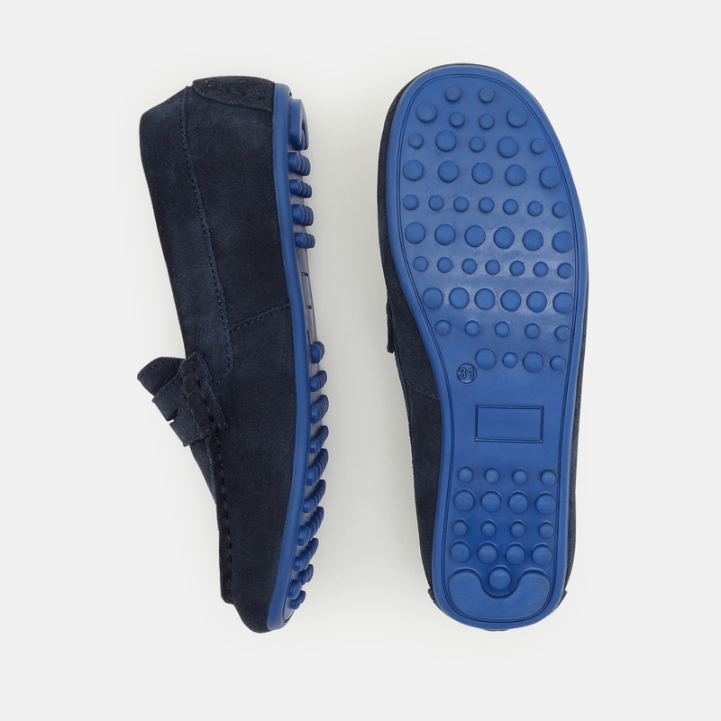 Mocassins croûte de cuir uni bleu garçon