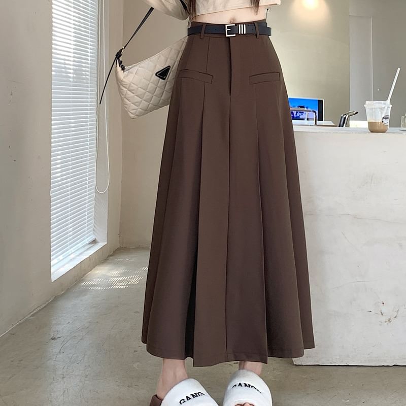 Kenning - Hoge taille geplooide maxi A-lijn rok