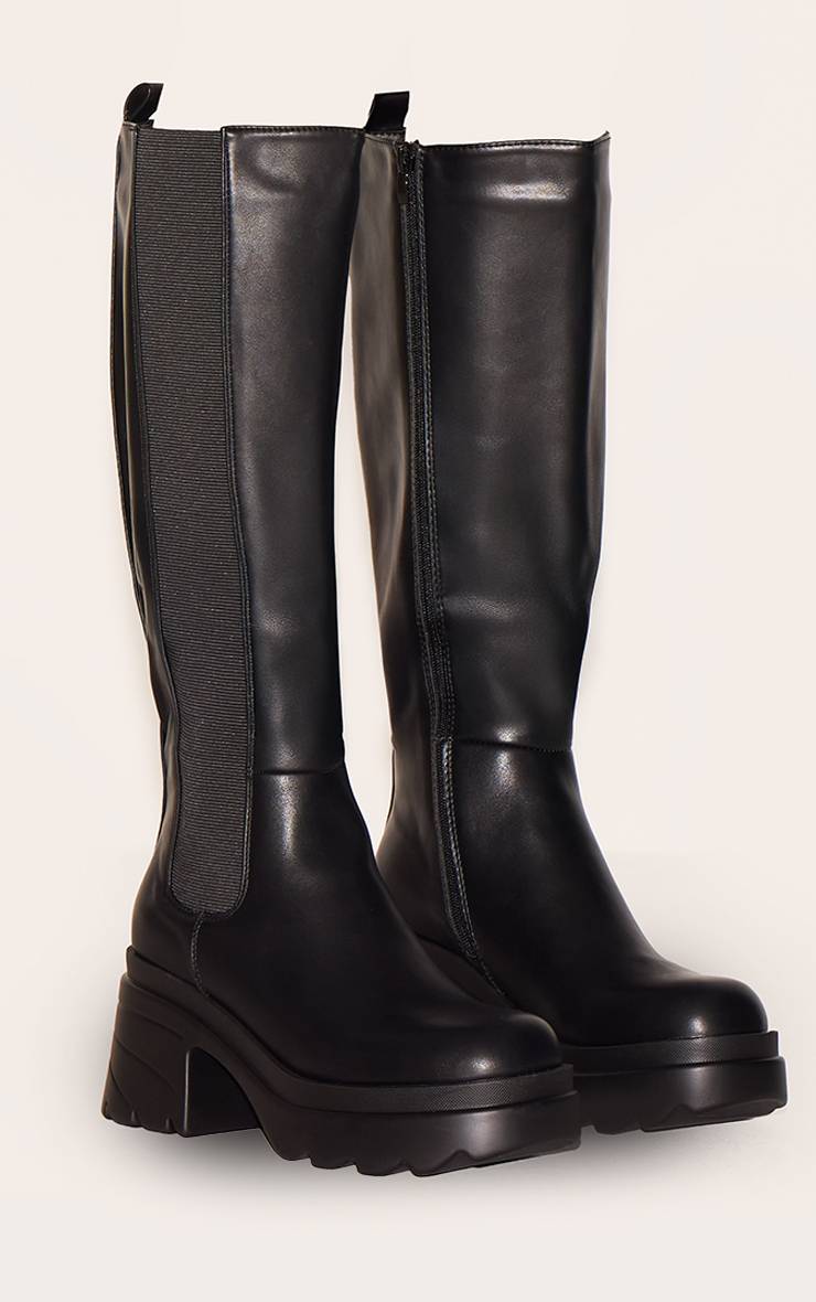 Noir Bottes Montantes À Talon Chunky Style Chelsea En SYNTHÉTIQUE