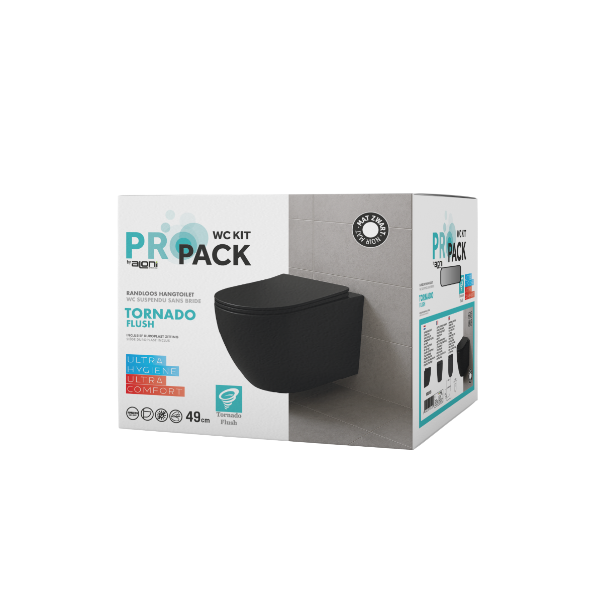 Sanigoods Cyclona compact randloos hangtoilet met tornado flush en zitting zwart mat