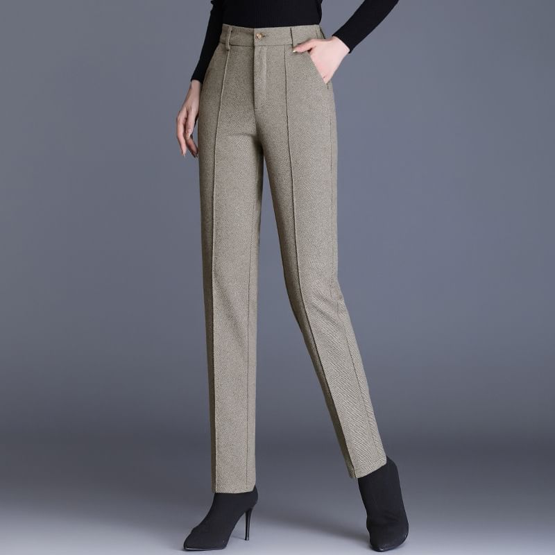 Jeonseon - Mid Rise Plain Straight Leg Dress Pants