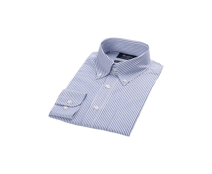 Chemise blanche à rayures bleues océan et poche poitrine - BRODERICK