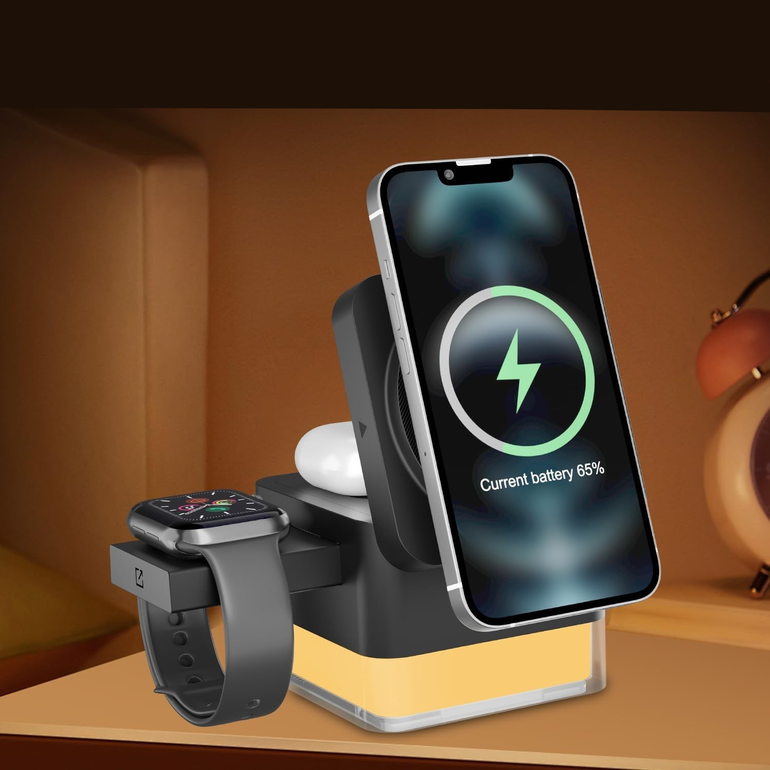 (15W) Faltbare 3in1 MagSafe Qi Wireless Charger Ladegerät für Apple iPhone / Apple Airpods / Apple Watch - Schwarz
