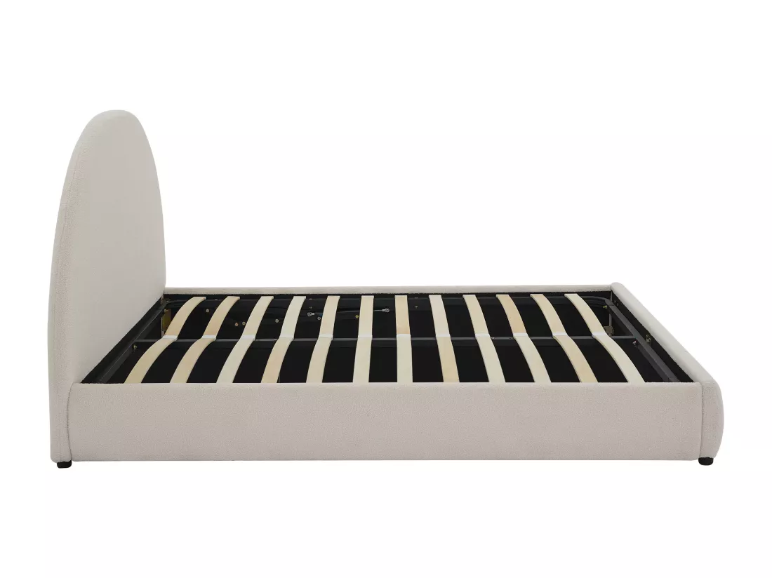 Lit coffre 180 x 200 cm - Tissu bouclette - Crème - LIRIMO
