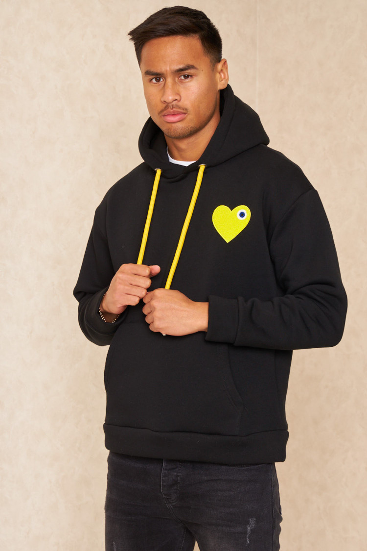 Sweat à capuche coeur brodé noir