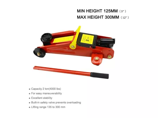 Trolley Jack 2 Tonne, Cric hydraulique de Voiture, 125-300mm élévateur de Voiture, avec roulettes et Poignée de transport, 42x7.5x12.5cm