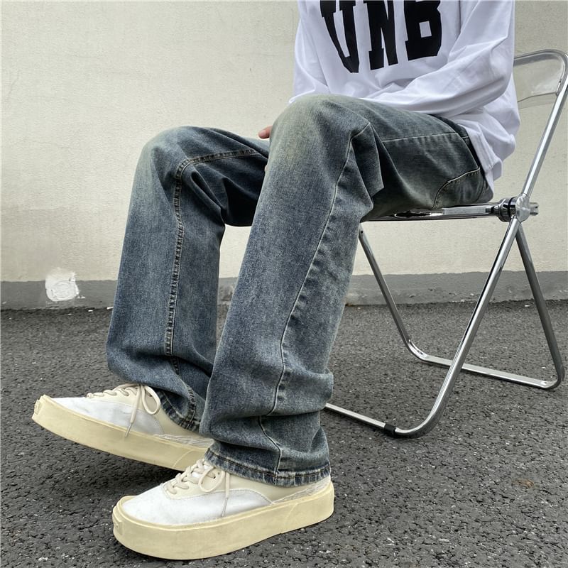 Plummie - Mid Rise Washed Straight Leg Jeans