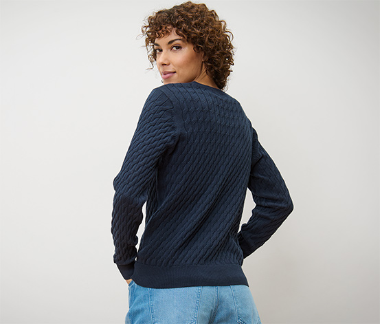 Zopfstrickpullover, dunkelblau