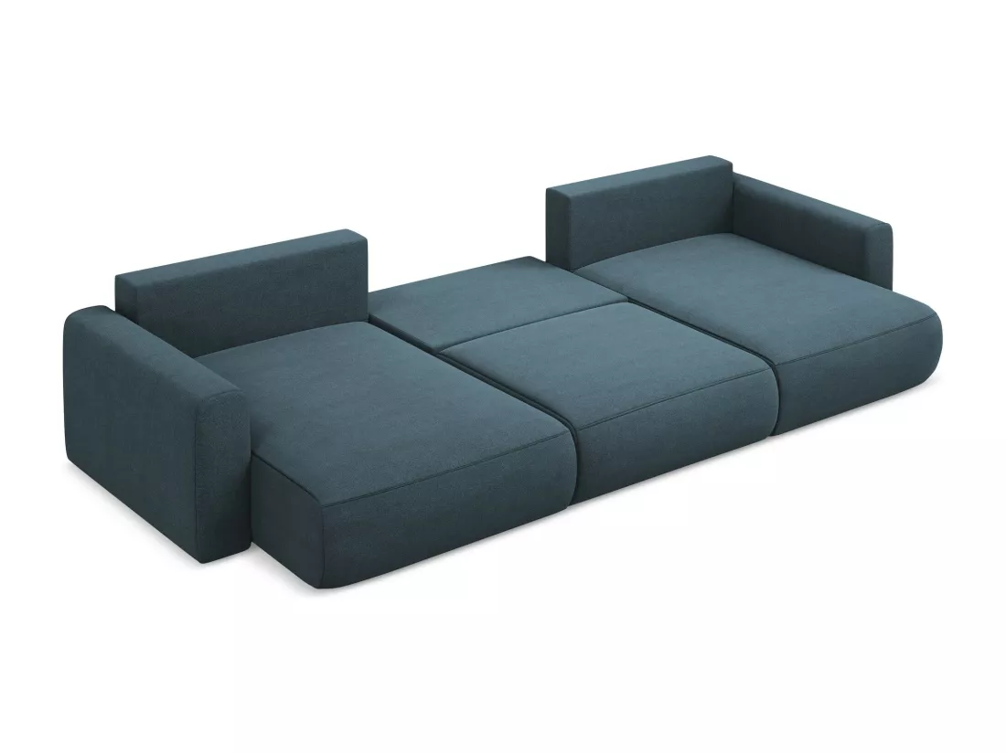 Canapé d'angle panoramique convertible en tissu texturé - jeans bleu - KAPUA