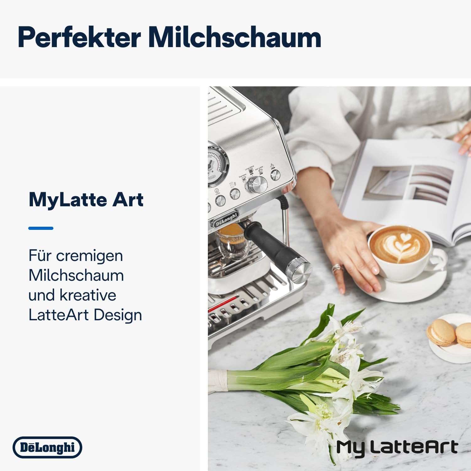 De'Longhi Siebträgermaschine La Specialista Arte EC9155.W, Espressomaschine mit Mahlwerk, 8 Mahlgrade, 15 Bar, 3 Temperaturen, Milchschaumdüse, 1550W, 1,7L Tank, Weiß inkl. Barista-Kit