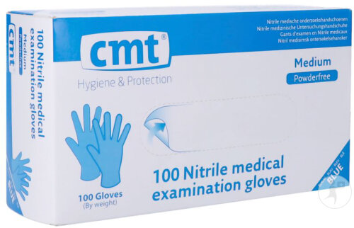 CMT Gants Nitrile Bleu Sans Poudre M 100 Pièces