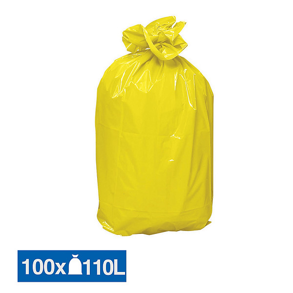 Sacs poubelle déchets lourds jaunes 110 L, lot de 100