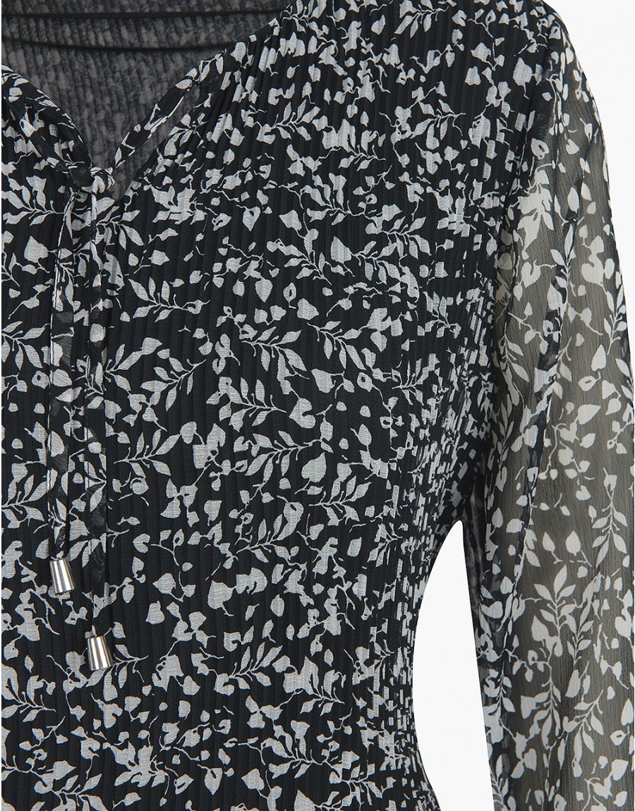 Robe plissée fleurs noir