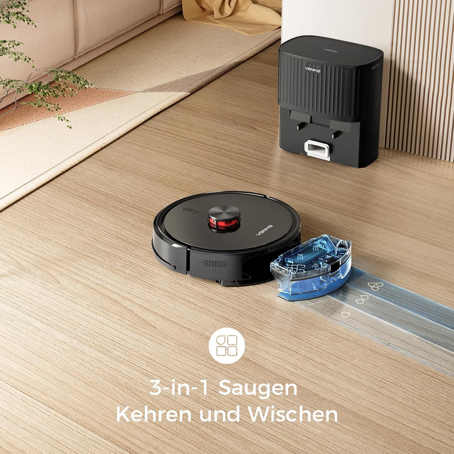 VONKO S6 Pro Saugroboter mit Wischfunktion und Absaugstation 6000Pa Extreme Saugkraft,LiDAR 2.0 Navigation,180 Min.Laufzeit,Roboterstaubsauger für Tierhaare & Teppiche