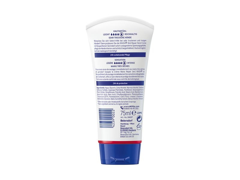 NIVEA Handcrème 3-in-1 Repair  75 ml Feuchtigkeitsspendende Handpflege gegen trockene und rissige Hände