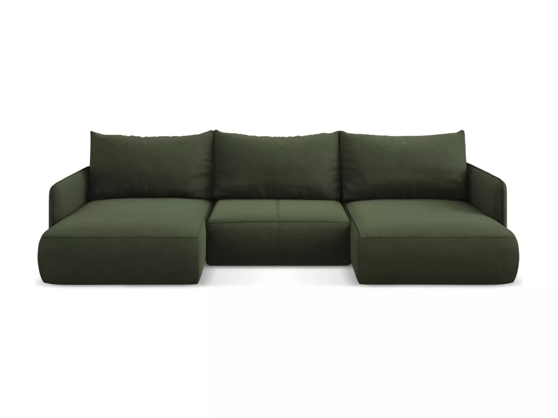 Canapé d'angle panoramique convertible en tissu texturé - olive - NANEA